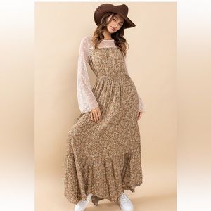 Contrast Floral Print Maxi Dress